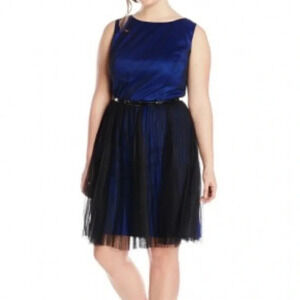 Adrianna Papell PlusSize blue/black lace bottom Sleeveless Fit Flare Party Dress